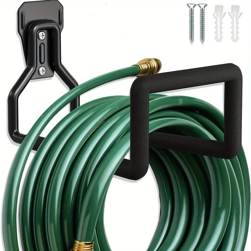 Gartenschlauchhalter zur Wandmontage, robuster Wasserschlauchaufhänger für den Außenbereich, Metallschlauchaufroller, Schlauchhalter, Schlauchhaken mit 4 Schrauben für Gartenschlauch, erweiterbarer Schlauch, Wasserschlauch-Verlängerungsschlauch (schwarz)