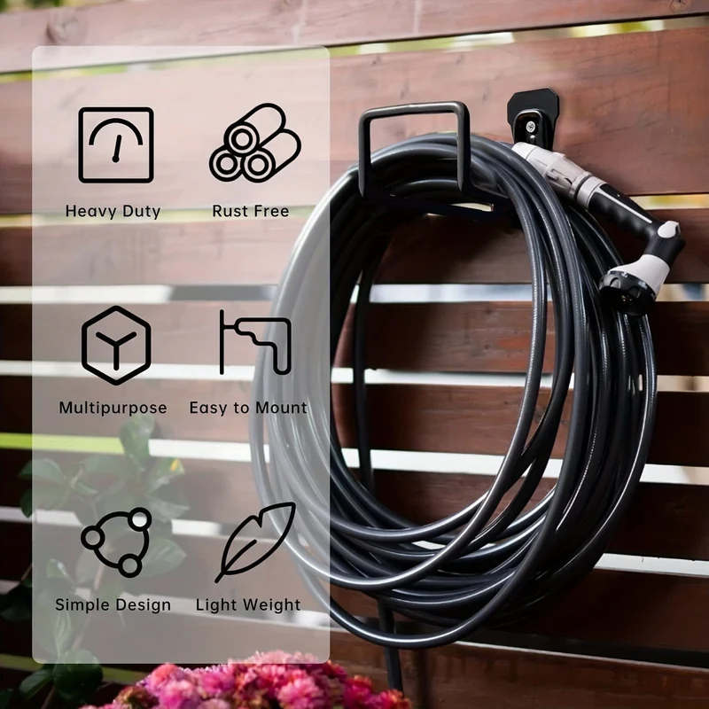 Gartenschlauchhalter zur Wandmontage, robuster Wasserschlauchaufhänger für den Außenbereich, Metallschlauchaufroller, Schlauchhalter, Schlauchhaken mit 4 Schrauben für Gartenschlauch, erweiterbarer Schlauch, Wasserschlauch-Verlängerungsschlauch (schwarz)