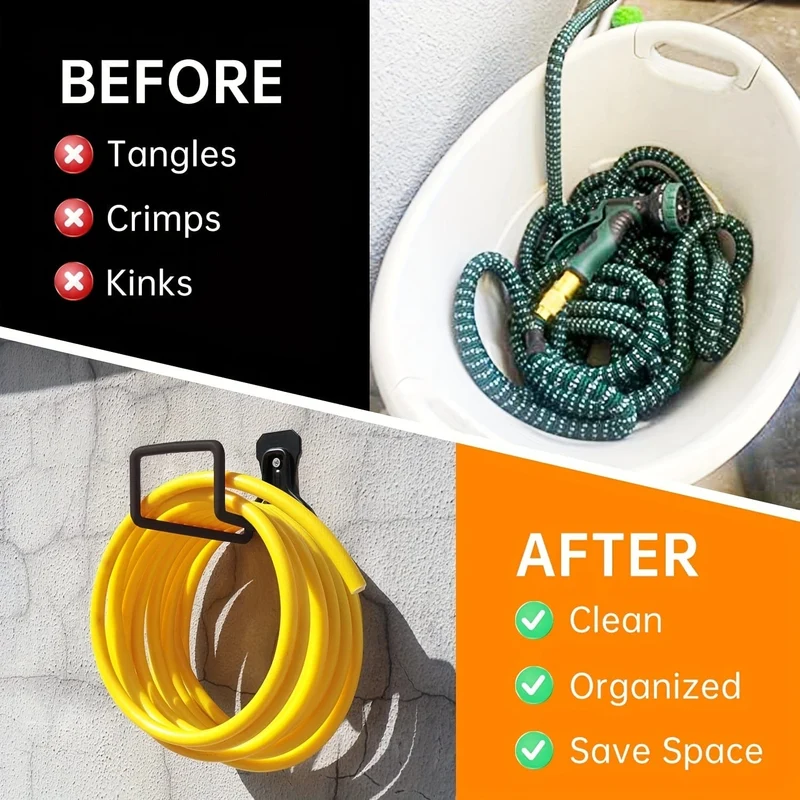Gartenschlauchhalter zur Wandmontage, robuster Wasserschlauchaufhänger für den Außenbereich, Metallschlauchaufroller, Schlauchhalter, Schlauchhaken mit 4 Schrauben für Gartenschlauch, erweiterbarer Schlauch, Wasserschlauch-Verlängerungsschlauch (schwarz)