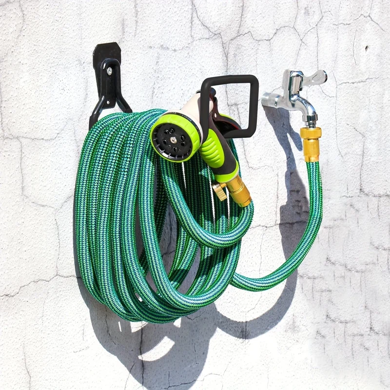 Gartenschlauchhalter zur Wandmontage, robuster Wasserschlauchaufhänger für den Außenbereich, Metallschlauchaufroller, Schlauchhalter, Schlauchhaken mit 4 Schrauben für Gartenschlauch, erweiterbarer Schlauch, Wasserschlauch-Verlängerungsschlauch (schwarz)