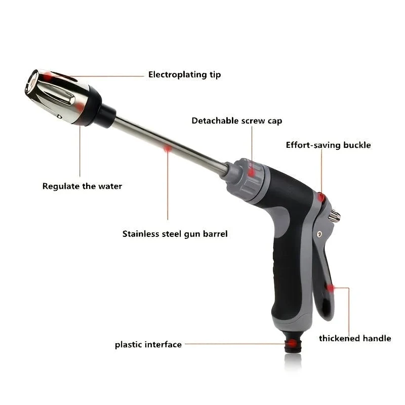 1-teilige Hochdruckpistole mit langer Stange, Autowaschwasserpistole, Gartenschlauchdüse, Gartenbewässerungswasserpistole, Haushaltsautowaschwerkzeug, Spritzpistole mit gummiertem Griff