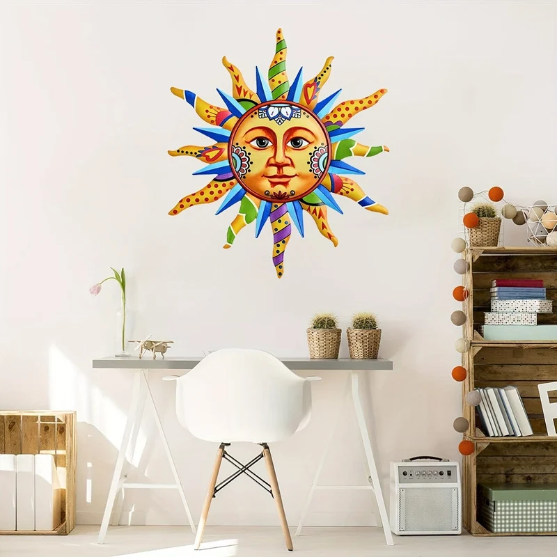 1 Stück Sonnengesicht Metall-Wandkunst, Plakette für Innen, Wohndekoration, Halloween-Dekor, Herbstdekoration