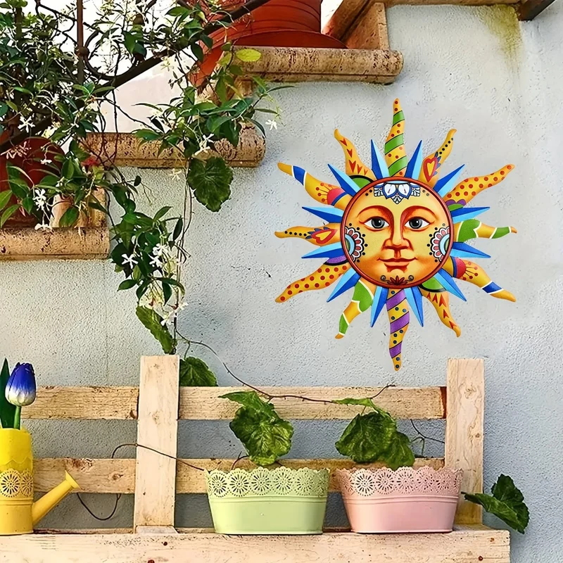 1 Stück Sonnengesicht Metall-Wandkunst, Plakette für Innen, Wohndekoration, Halloween-Dekor, Herbstdekoration