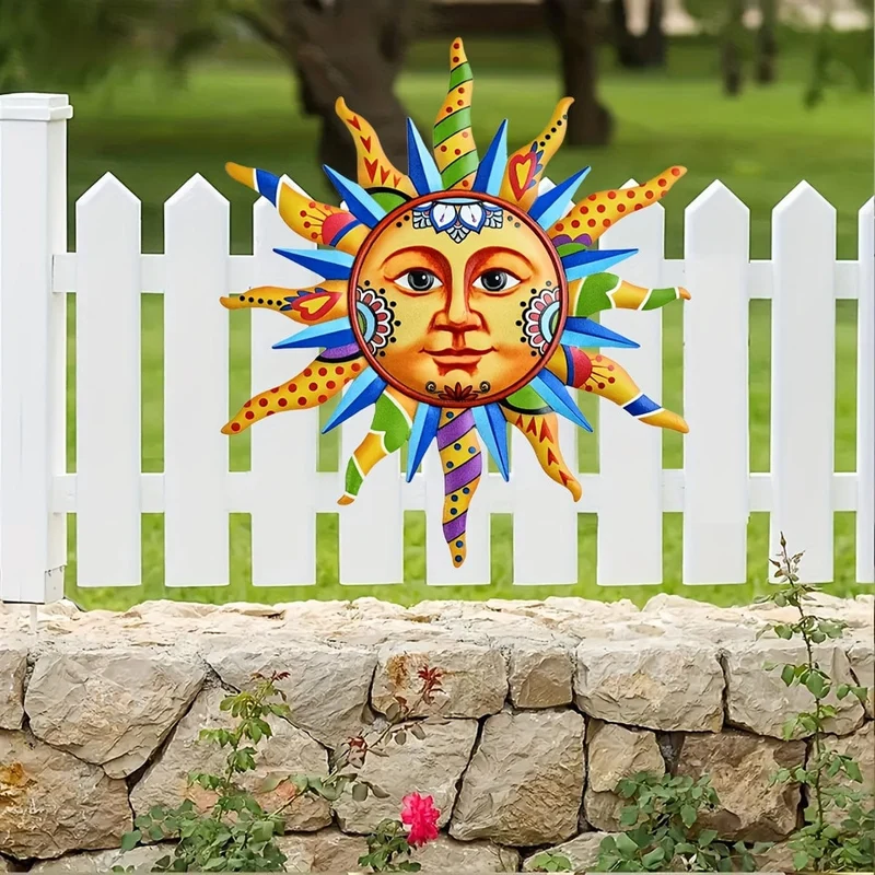 1 Stück Sonnengesicht Metall-Wandkunst, Plakette für Innen, Wohndekoration, Halloween-Dekor, Herbstdekoration