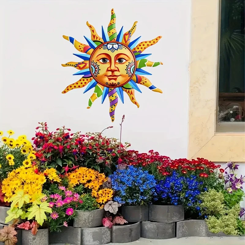 1 Stück Sonnengesicht Metall-Wandkunst, Plakette für Innen, Wohndekoration, Halloween-Dekor, Herbstdekoration