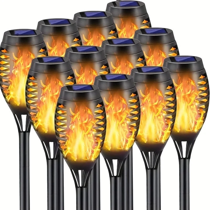 6 Stück wasserdichte Solar-Flammenfackeln für den Außenbereich, LED-Fackeln mit flackernden Flammen, Halloween-Dekorationsleuchten im Freien, für Weihnachten, Halloween, Garten, Hof, Terrasse, automatisches Ein-/Ausschalten