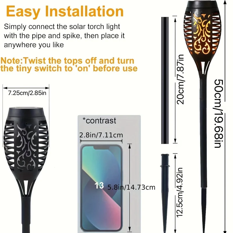 6 Stück wasserdichte Solar-Flammenfackeln für den Außenbereich, LED-Fackeln mit flackernden Flammen, Halloween-Dekorationsleuchten im Freien, für Weihnachten, Halloween, Garten, Hof, Terrasse, automatisches Ein-/Ausschalten