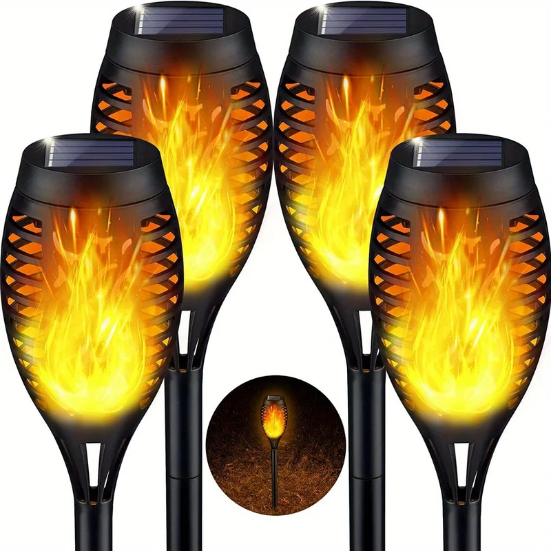6 Stück wasserdichte Solar-Flammenfackeln für den Außenbereich, LED-Fackeln mit flackernden Flammen, Halloween-Dekorationsleuchten im Freien, für Weihnachten, Halloween, Garten, Hof, Terrasse, automatisches Ein-/Ausschalten