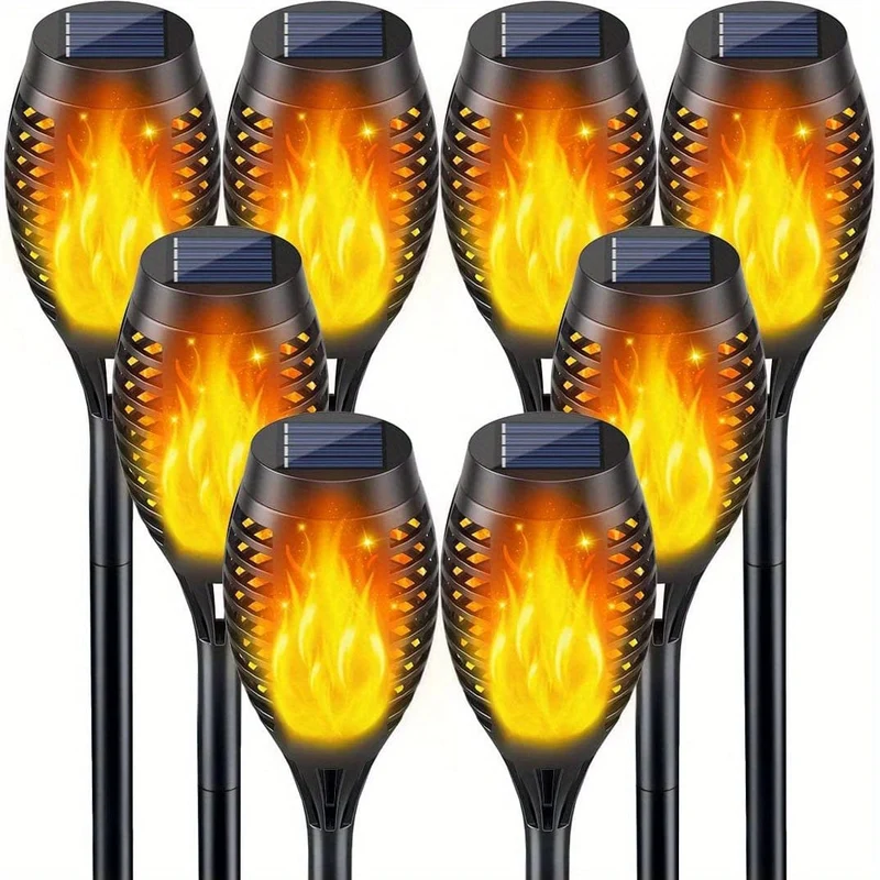 6 Stück wasserdichte Solar-Flammenfackeln für den Außenbereich, LED-Fackeln mit flackernden Flammen, Halloween-Dekorationsleuchten im Freien, für Weihnachten, Halloween, Garten, Hof, Terrasse, automatisches Ein-/Ausschalten