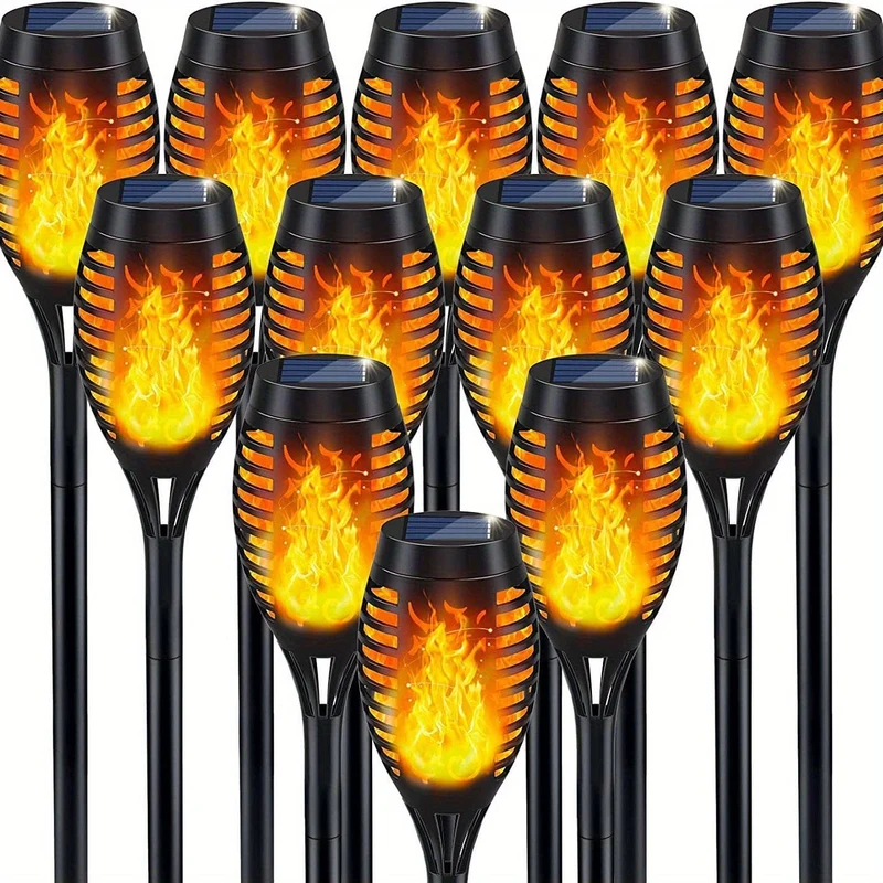 6 Stück wasserdichte Solar-Flammenfackeln für den Außenbereich, LED-Fackeln mit flackernden Flammen, Halloween-Dekorationsleuchten im Freien, für Weihnachten, Halloween, Garten, Hof, Terrasse, automatisches Ein-/Ausschalten