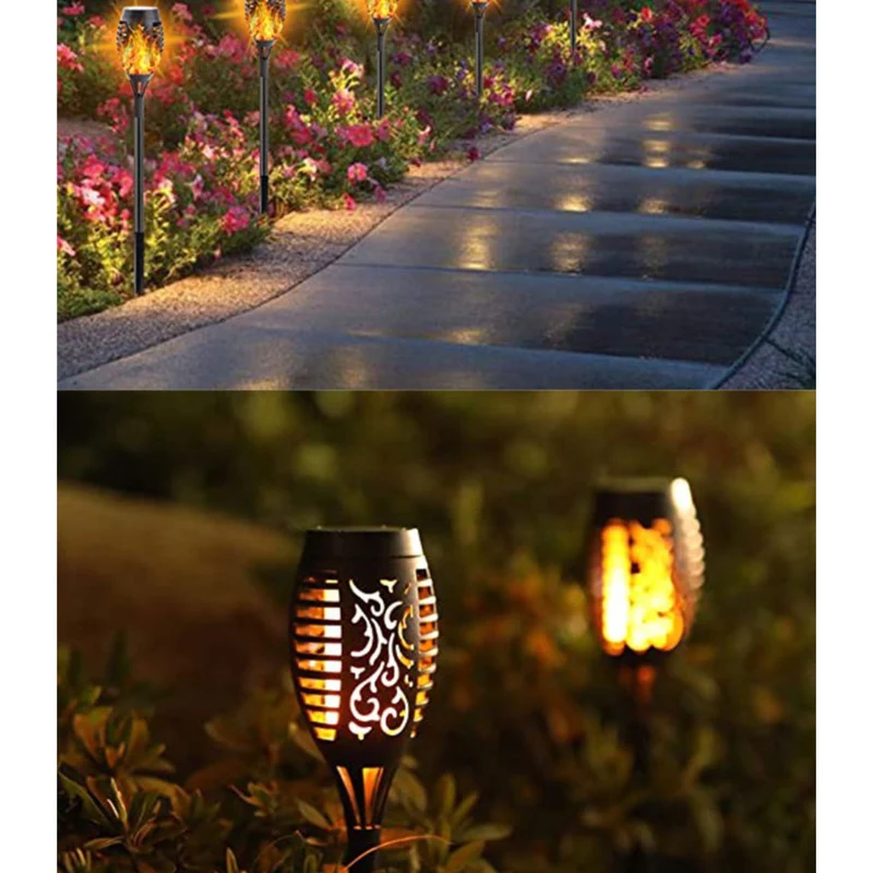 6 Stück wasserdichte Solar-Flammenfackeln für den Außenbereich, LED-Fackeln mit flackernden Flammen, Halloween-Dekorationsleuchten im Freien, für Weihnachten, Halloween, Garten, Hof, Terrasse, automatisches Ein-/Ausschalten