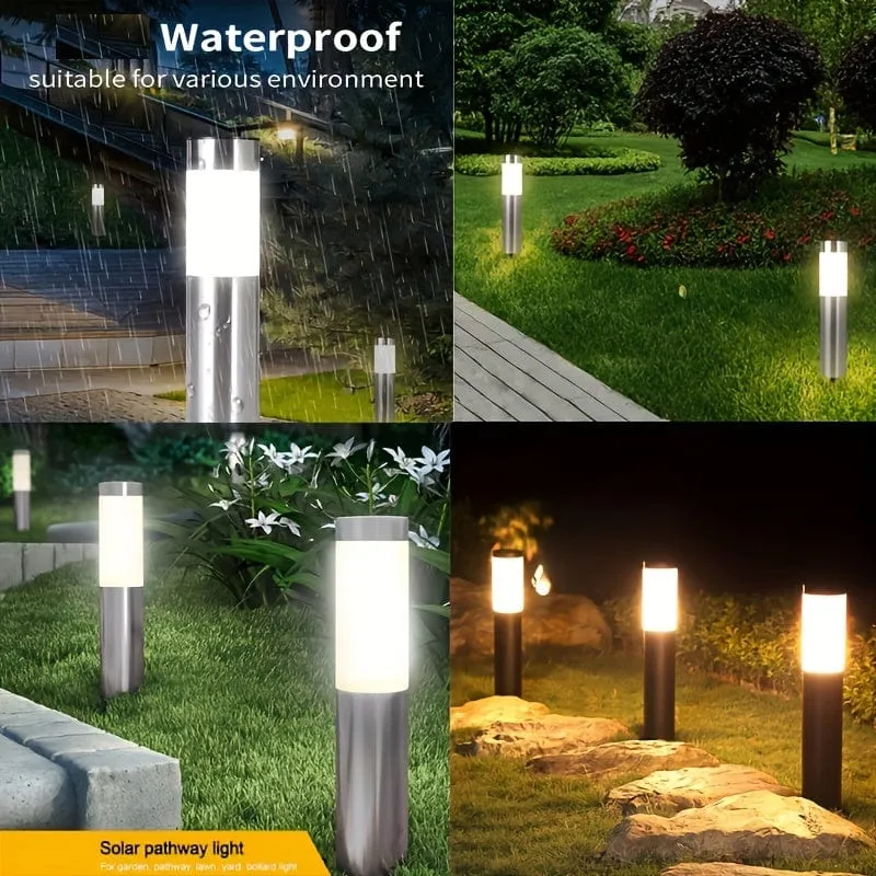 2 Stück Solar-LED-Außenleuchte, moderne zylindrische Edelstahl-wasserdichte Solar-Außenrasen-Terrassen-LED-Leuchte, Rasen, Garten, Bodeneinsatz, Landschaftsleuchte