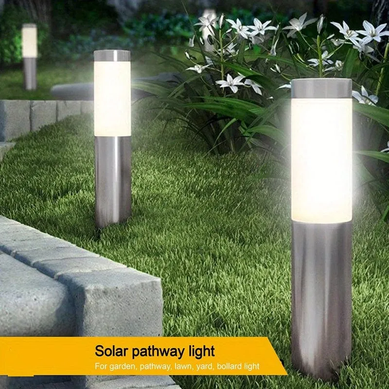 2 Stück Solar-LED-Außenleuchte, moderne zylindrische Edelstahl-wasserdichte Solar-Außenrasen-Terrassen-LED-Leuchte, Rasen, Garten, Bodeneinsatz, Landschaftsleuchte
