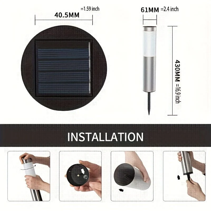 2 Stück Solar-LED-Außenleuchte, moderne zylindrische Edelstahl-wasserdichte Solar-Außenrasen-Terrassen-LED-Leuchte, Rasen, Garten, Bodeneinsatz, Landschaftsleuchte