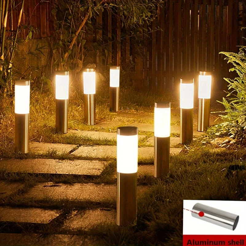 2 Stück Solar-LED-Außenleuchte, moderne zylindrische Edelstahl-wasserdichte Solar-Außenrasen-Terrassen-LED-Leuchte, Rasen, Garten, Bodeneinsatz, Landschaftsleuchte
