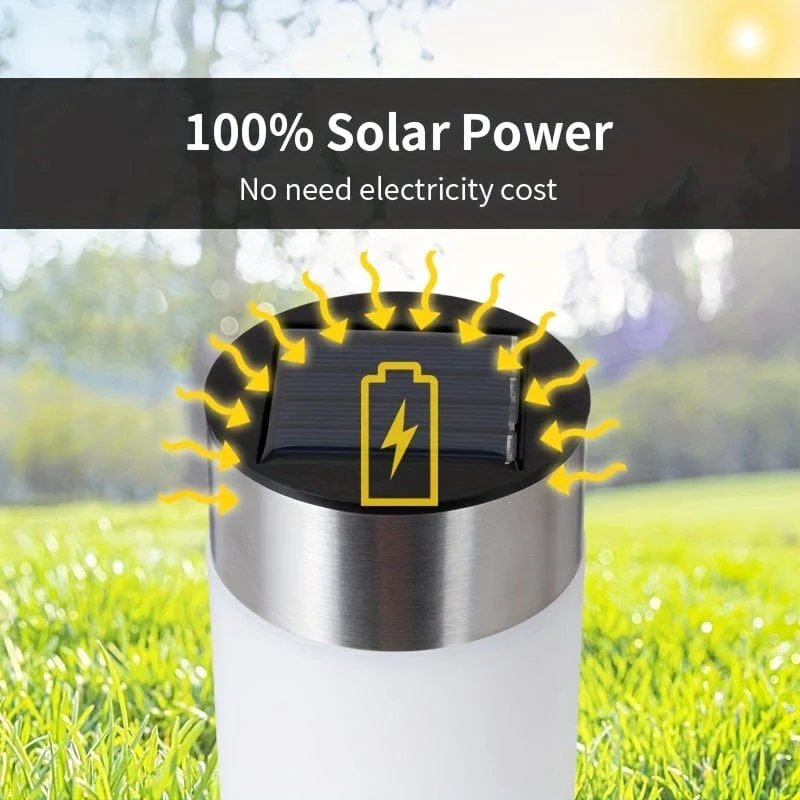 2 Stück Solar-LED-Außenleuchte, moderne zylindrische Edelstahl-wasserdichte Solar-Außenrasen-Terrassen-LED-Leuchte, Rasen, Garten, Bodeneinsatz, Landschaftsleuchte