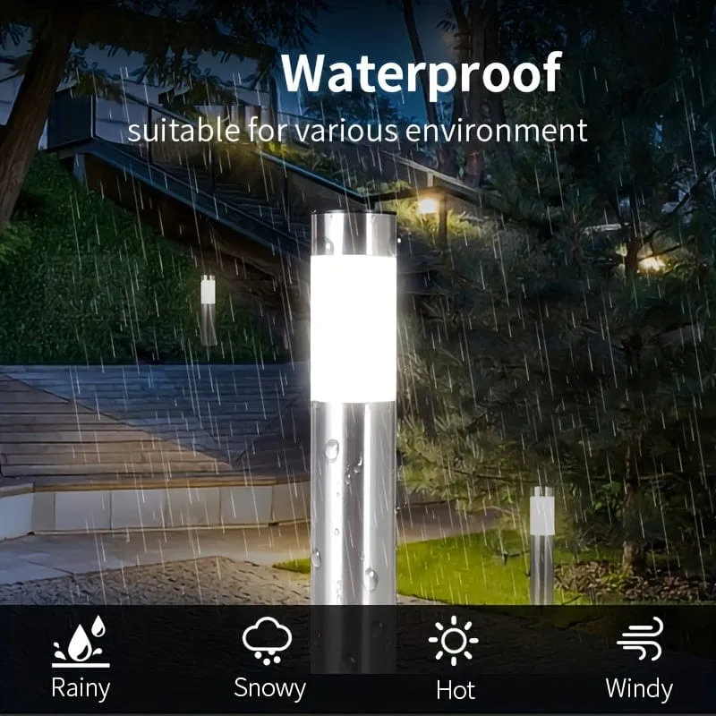 2 Stück Solar-LED-Außenleuchte, moderne zylindrische Edelstahl-wasserdichte Solar-Außenrasen-Terrassen-LED-Leuchte, Rasen, Garten, Bodeneinsatz, Landschaftsleuchte