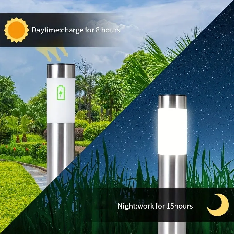 2 Stück Solar-LED-Außenleuchte, moderne zylindrische Edelstahl-wasserdichte Solar-Außenrasen-Terrassen-LED-Leuchte, Rasen, Garten, Bodeneinsatz, Landschaftsleuchte