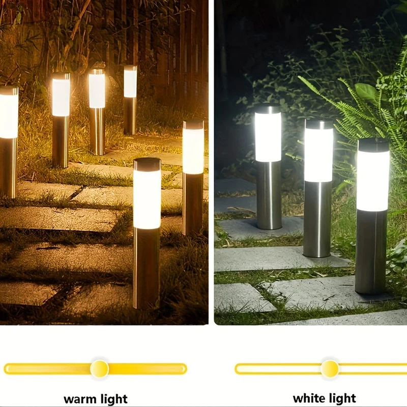 2 Stück Solar-LED-Außenleuchte, moderne zylindrische Edelstahl-wasserdichte Solar-Außenrasen-Terrassen-LED-Leuchte, Rasen, Garten, Bodeneinsatz, Landschaftsleuchte