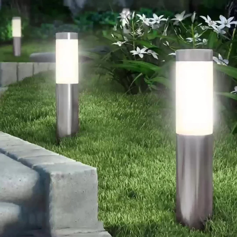 2 Stück Solar-LED-Außenleuchte, moderne zylindrische Edelstahl-wasserdichte Solar-Außenrasen-Terrassen-LED-Leuchte, Rasen, Garten, Bodeneinsatz, Landschaftsleuchte