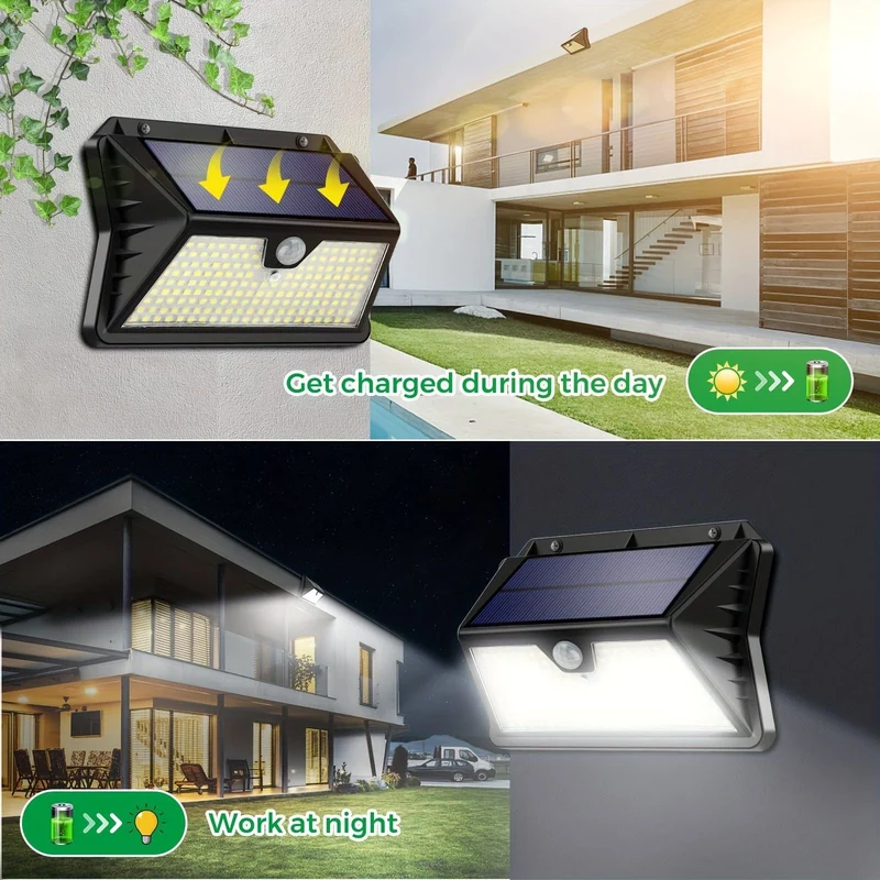 2/4 Packungen Solarleuchte für den Außenbereich mit Bewegungsmelder, 185 LEDs, 3 Modi, Solarleuchte für den Außenbereich, 1800 mAh, wasserdichte LED-Außenwandleuchte für Garten, Terrasse, Garage, Haustür, Pool, Stufen, Zaun