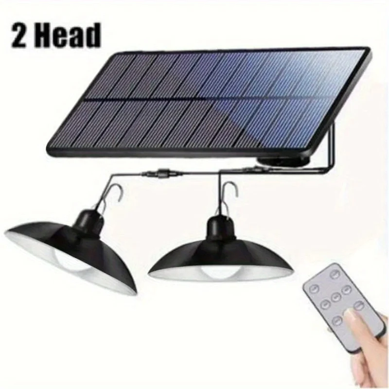 1 Stück Solar-Pendelleuchte, wasserdichte LED-Außenlampe, Doppelkopf-Kronleuchterdekorationen mit Fernbedienung für Innenschuppen, Scheunenraum