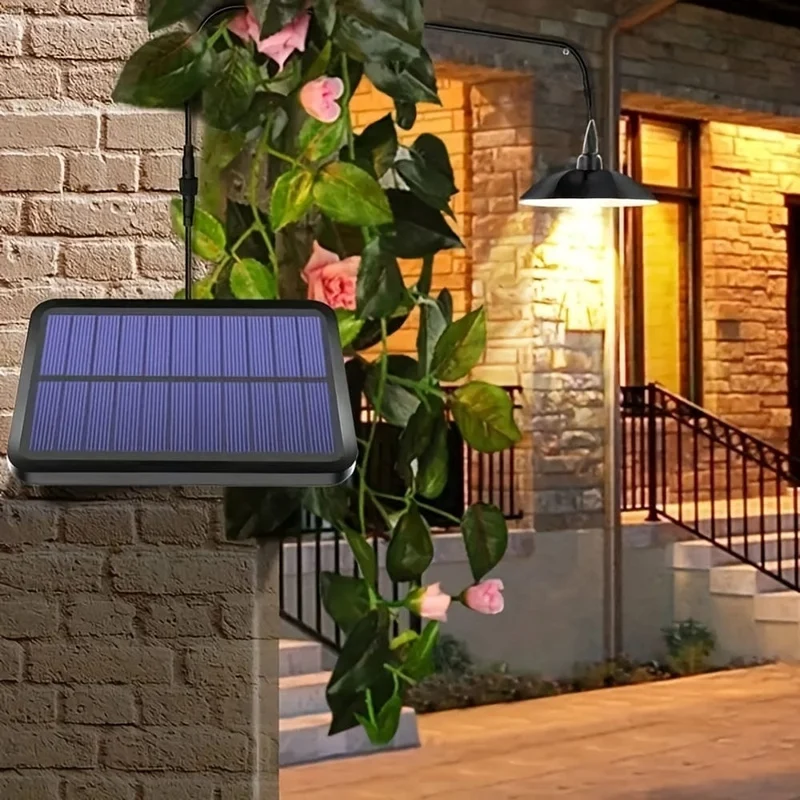 1 Stück Solar-Pendelleuchte, wasserdichte LED-Außenlampe, Doppelkopf-Kronleuchterdekorationen mit Fernbedienung für Innenschuppen, Scheunenraum