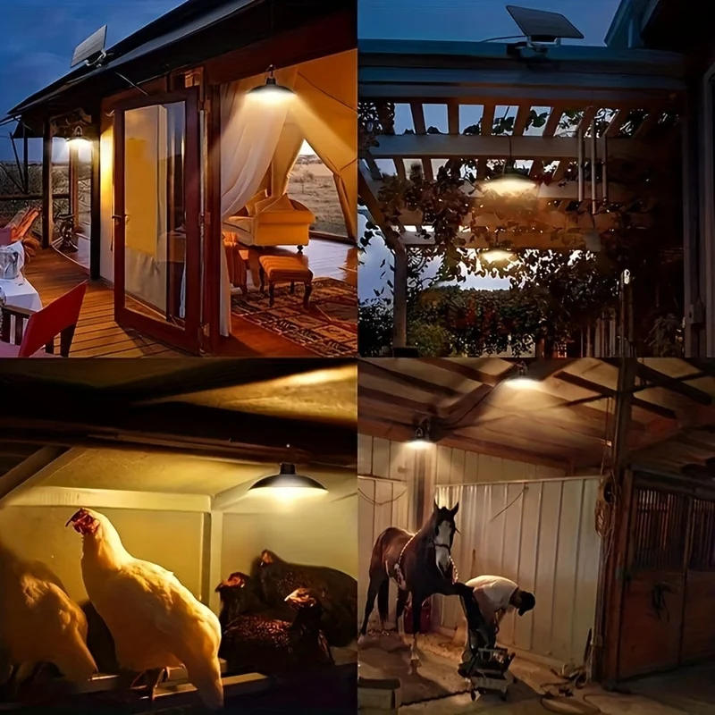1 Stück Solar-Pendelleuchte, wasserdichte LED-Außenlampe, Doppelkopf-Kronleuchterdekorationen mit Fernbedienung für Innenschuppen, Scheunenraum