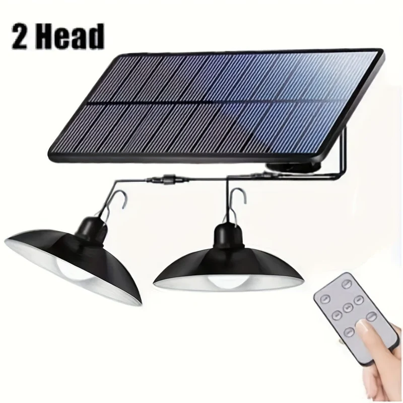 1 Stück Solar-Pendelleuchte, wasserdichte LED-Außenlampe, Doppelkopf-Kronleuchterdekorationen mit Fernbedienung für Innenschuppen, Scheunenraum