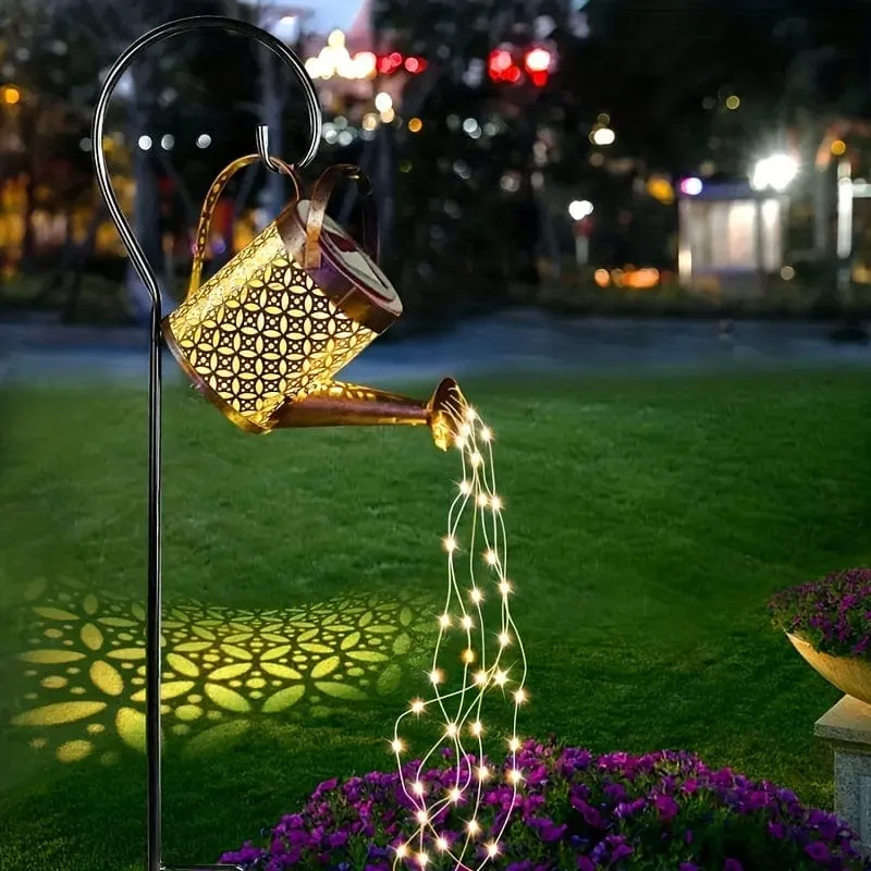 1 Stück Solar-Gießkannenlicht, Gartendekorationen, Außenduschlichter, große Retro-Metalllaterne mit hängendem Stern, blinkender LED-Feenkunst-Dekolicht, Halloween-Dekorationslichter im Freien, für Gehweg-Gartenterrasse im Freien