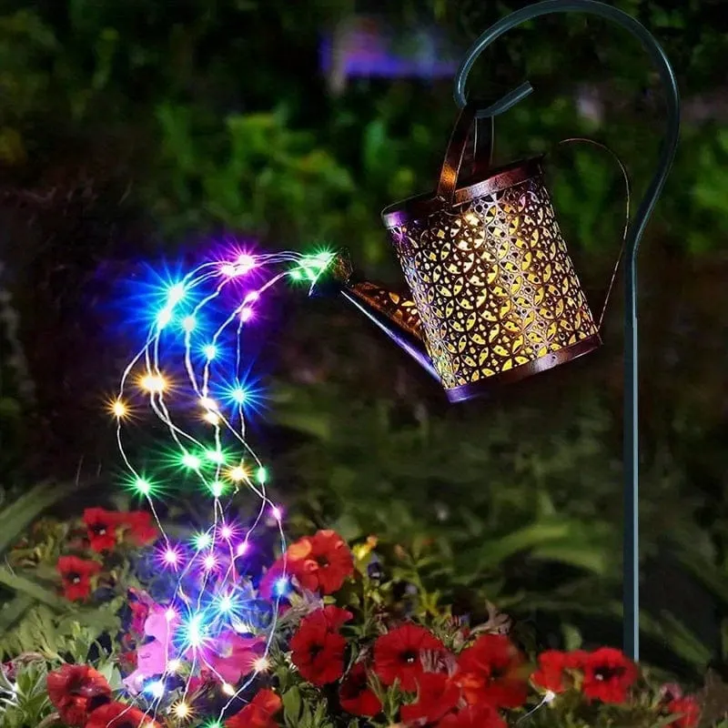 1 Stück Solar-Gießkannenlicht, Gartendekorationen, Außenduschlichter, große Retro-Metalllaterne mit hängendem Stern, blinkender LED-Feenkunst-Dekolicht, Halloween-Dekorationslichter im Freien, für Gehweg-Gartenterrasse im Freien