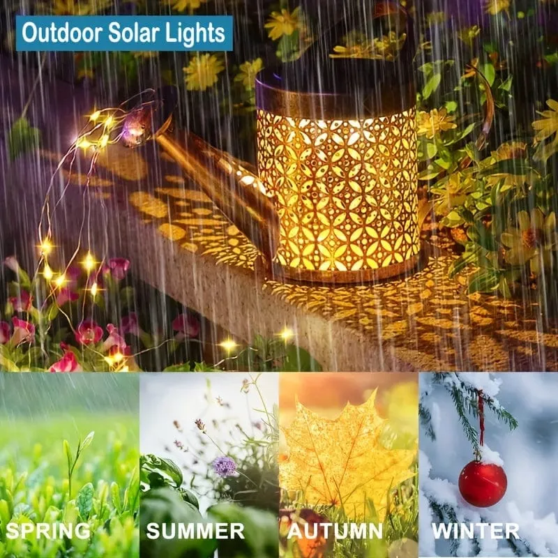 1 Stück Solar-Gießkannenlicht, Gartendekorationen, Außenduschlichter, große Retro-Metalllaterne mit hängendem Stern, blinkender LED-Feenkunst-Dekolicht, Halloween-Dekorationslichter im Freien, für Gehweg-Gartenterrasse im Freien