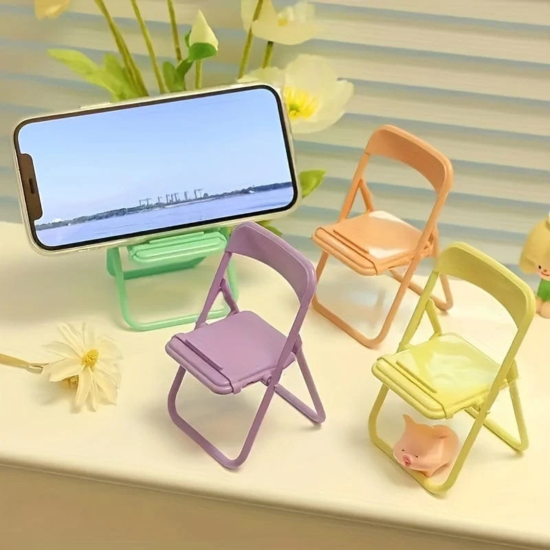1pc niedlicher Mini-Telefonhalter, Stuhlform Desktop-Handyständer, kreativer tragbarer einfacher Klapp-Telefonständer, Desktop-Dekor