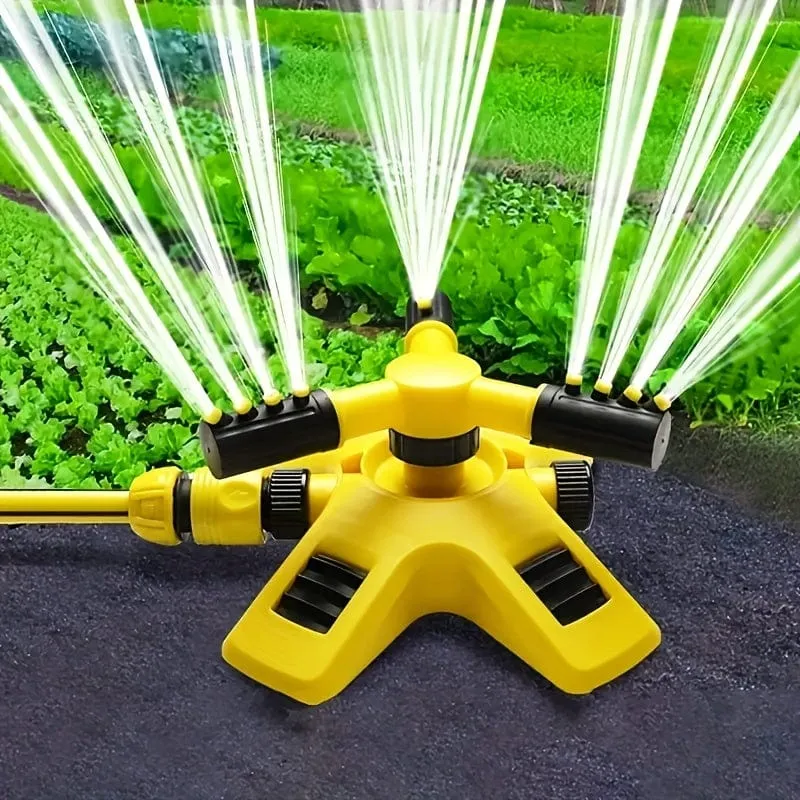 1 Stück automatischer Rasensprinkler, 360° drehbar, 3 verstellbare Dreharme, kombinierbar, Mehrwinkel-Großflächenabdeckung für Gartenrasen, automatische Bewässerung, Dachkühlung, Gelb