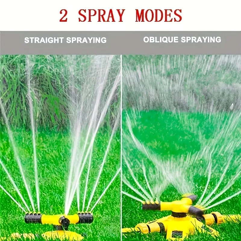 1 Stück automatischer Rasensprinkler, 360° drehbar, 3 verstellbare Dreharme, kombinierbar, Mehrwinkel-Großflächenabdeckung für Gartenrasen, automatische Bewässerung, Dachkühlung, Gelb