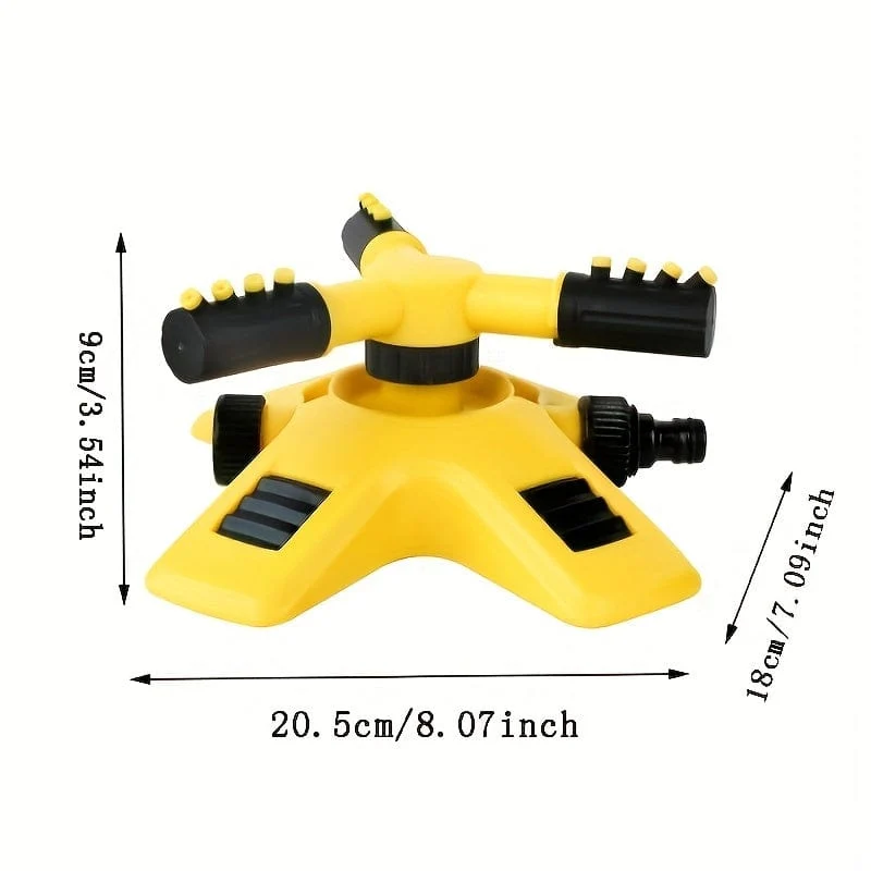 1 Stück automatischer Rasensprinkler, 360° drehbar, 3 verstellbare Dreharme, kombinierbar, Mehrwinkel-Großflächenabdeckung für Gartenrasen, automatische Bewässerung, Dachkühlung, Gelb