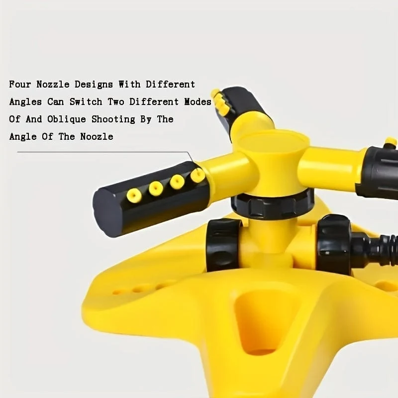 1 Stück automatischer Rasensprinkler, 360° drehbar, 3 verstellbare Dreharme, kombinierbar, Mehrwinkel-Großflächenabdeckung für Gartenrasen, automatische Bewässerung, Dachkühlung, Gelb