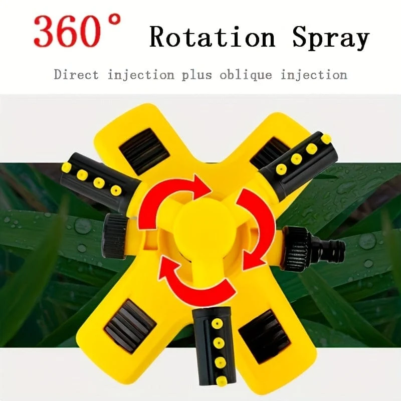1 Stück automatischer Rasensprinkler, 360° drehbar, 3 verstellbare Dreharme, kombinierbar, Mehrwinkel-Großflächenabdeckung für Gartenrasen, automatische Bewässerung, Dachkühlung, Gelb