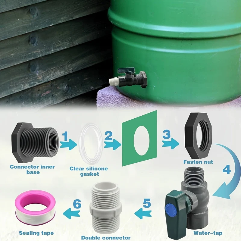 2 Stück/Set, PVC-Wasserfass-Zapfen-Set, Anschluss-Ablaufadapter mit Innenanschluss für Garten, Regenbarre, Gartenwerkzeugzubehör