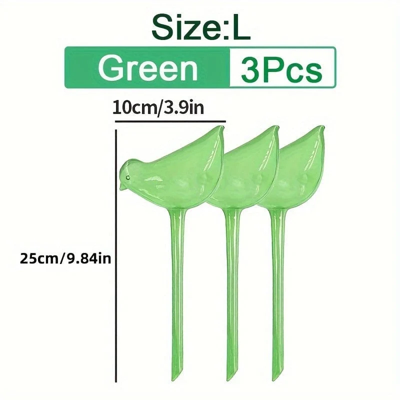 3 Stück, große Größe 25 cm x 9 cm (9.84 Zoll x 3.94 Zoll), künstliches Glas, Kunststoff, Vogel, automatisches Bewässerungsgerät, faules Bewässerungsgerät, Reise-Tropfgerät, faules Bewässerungsgerät, rundes Bewässerungsgerät