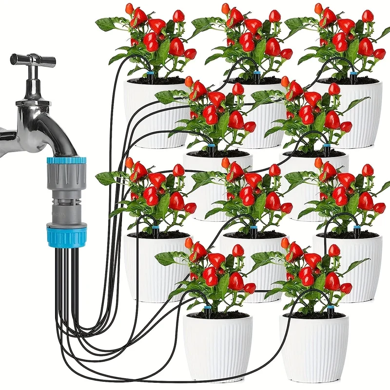 1 Set Automatisches Bewässerungsgerät für den Garten, Gartenbewässerungssystem, Tropfversickerungsgerät mit 10 Tropfkopf-Set für Gewächshaus-Balkon-Topfpflanzen-Zubehör (Gewindeanschluss: 1/2 Zoll (20 mm))