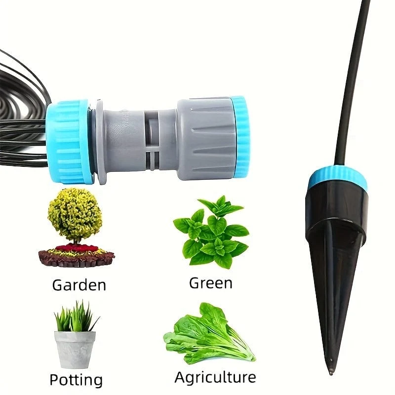 1 Set Automatisches Bewässerungsgerät für den Garten, Gartenbewässerungssystem, Tropfversickerungsgerät mit 10 Tropfkopf-Set für Gewächshaus-Balkon-Topfpflanzen-Zubehör (Gewindeanschluss: 1/2 Zoll (20 mm))