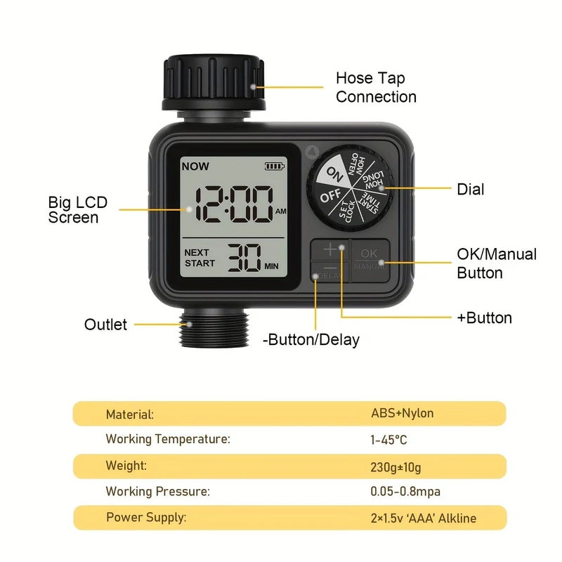 1 Stück, Eshico M02 Bewässerungsuhr 2024 Neuester Sprinkler mit manuellen/automatischen 2 Bewässerungsmodi, geeignet für verschiedene Außenszenen 11.99 * 10.01 * 6.5 cm
