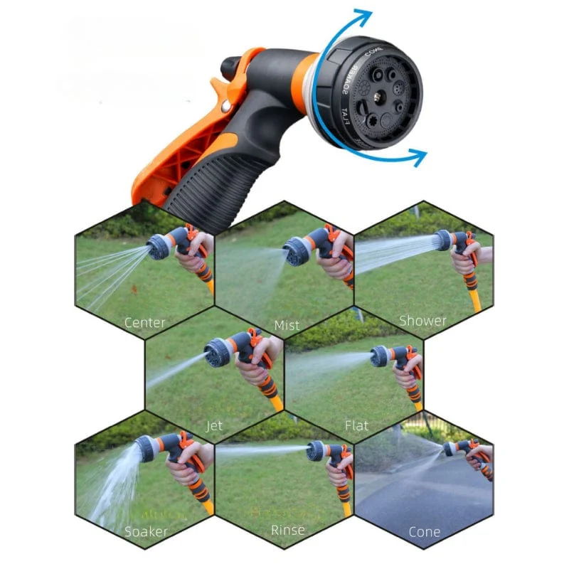 1 Set, acht Funktionen, Gartenbewässerung, Blumen, Autowaschwasserpistole, 8 Funktionen, Beutelkleber, verstellbare Wasserspritzpistole, Autowaschpistole