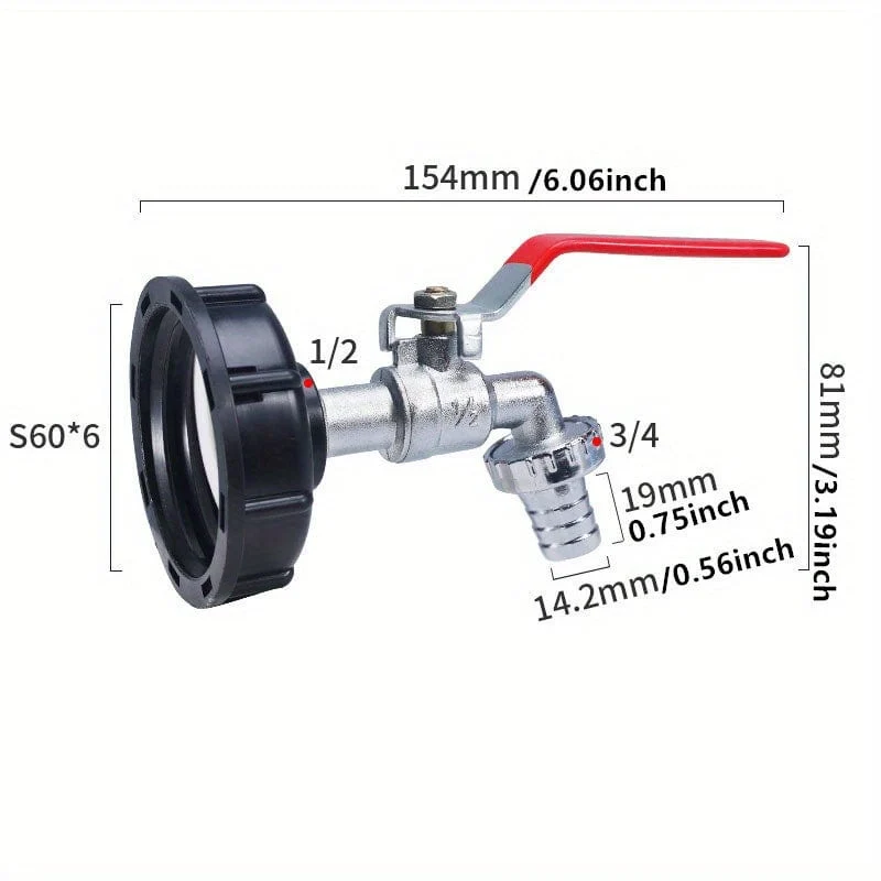 1 Stück, 1000 l IBC-Wassertank-Adapter, Tonnen-Fass-Armaturen, Wasserhahn, S60 x 6, 2.54/5.08 cm, Metall-Wasserhahn-Rohrverschraubungen, Gartenschlauch-Ersatzwerkzeuge, Anschluss, Wasserrohr-Schnellanschluss