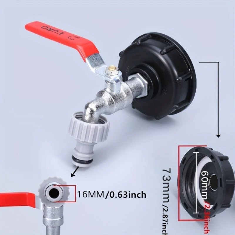 1 Stück, 1000 l IBC-Wassertank-Adapter, Tonnen-Fass-Armaturen, Wasserhahn, S60 x 6, 2.54/5.08 cm, Metall-Wasserhahn-Rohrverschraubungen, Gartenschlauch-Ersatzwerkzeuge, Anschluss, Wasserrohr-Schnellanschluss