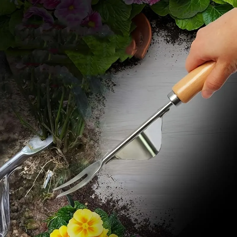 1pc Edelstahl Hand Jäten Jäten Unkraut Löwenzahn Entferner Puller Werkzeug Gabel Garten, Edelstahl Rostfrei Stahl jäten Werkzeug