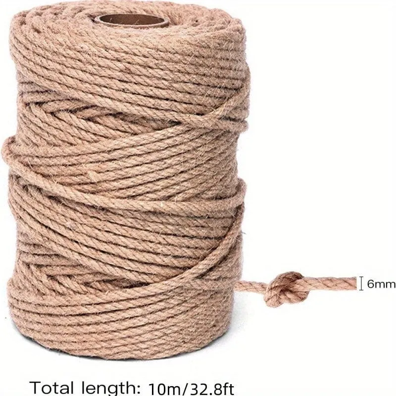 6 mm natürliches Hanfseil: Schweres braunes Dekoseil für Gartenarbeit, Kunsthandwerk, Verpackung und Dekoration