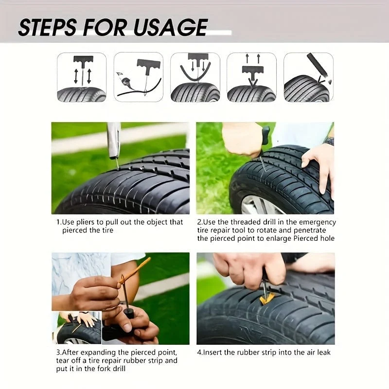5-teiliges/6-teiliges Autoreifen-Reparatur-Werkzeug-Set, Kleber, Gummistreifen, Werkzeuge für Motorrad, Fahrrad, schlauchloser Reifen, Punktion, schnelles Reparaturset, Erste Hilfe für Fahrzeuge im Freien