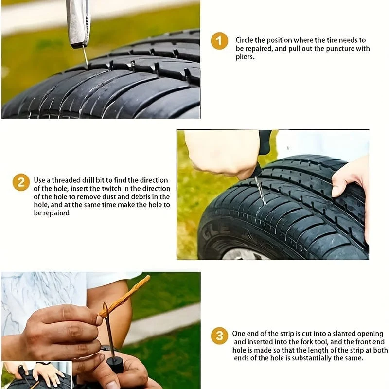 5-teiliges/6-teiliges Autoreifen-Reparatur-Werkzeug-Set, Kleber, Gummistreifen, Werkzeuge für Motorrad, Fahrrad, schlauchloser Reifen, Punktion, schnelles Reparaturset, Erste Hilfe für Fahrzeuge im Freien
